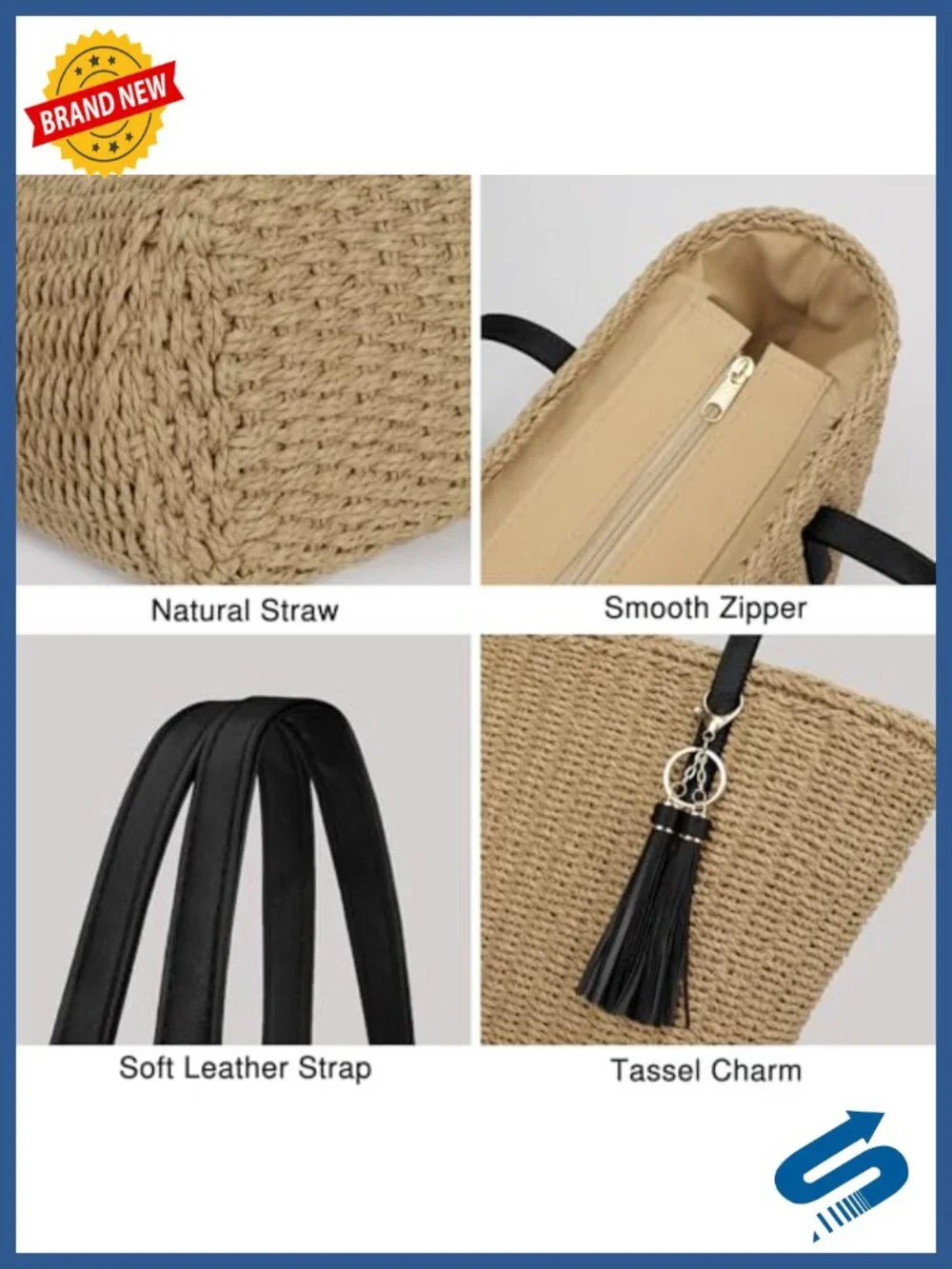 Handwoven Straw Tote Bag Large Beach Shoulder Purse with Tassel